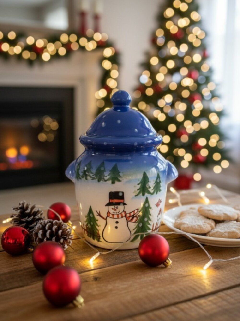 COOKIE JAR -- Snowman, Blue and White Christmas/Holiday Theme, New In The Box